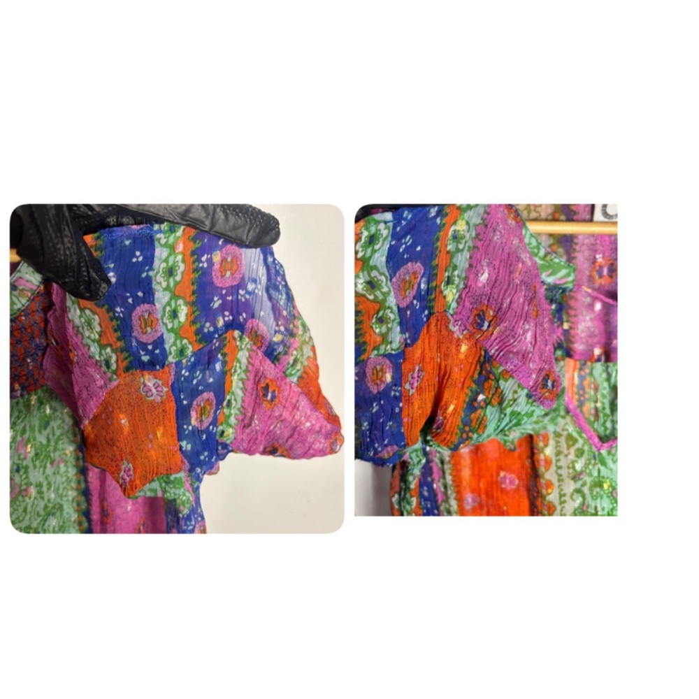 Boho Patchwork Floral Peasant Blouse - Pink, Green, Orange - Picture 4 of 7